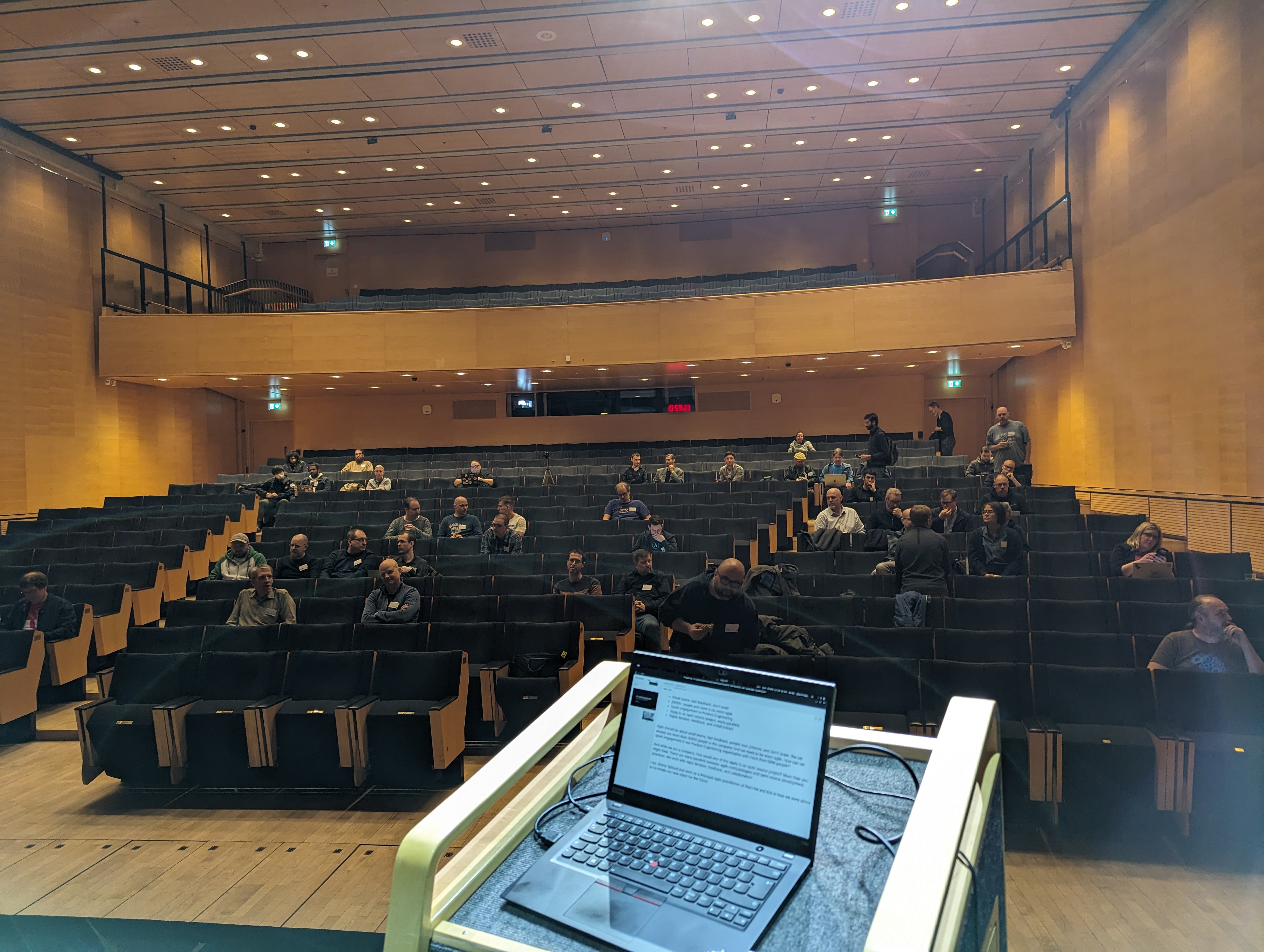 The view from the speaker podium as the room started to fill again after a long break.